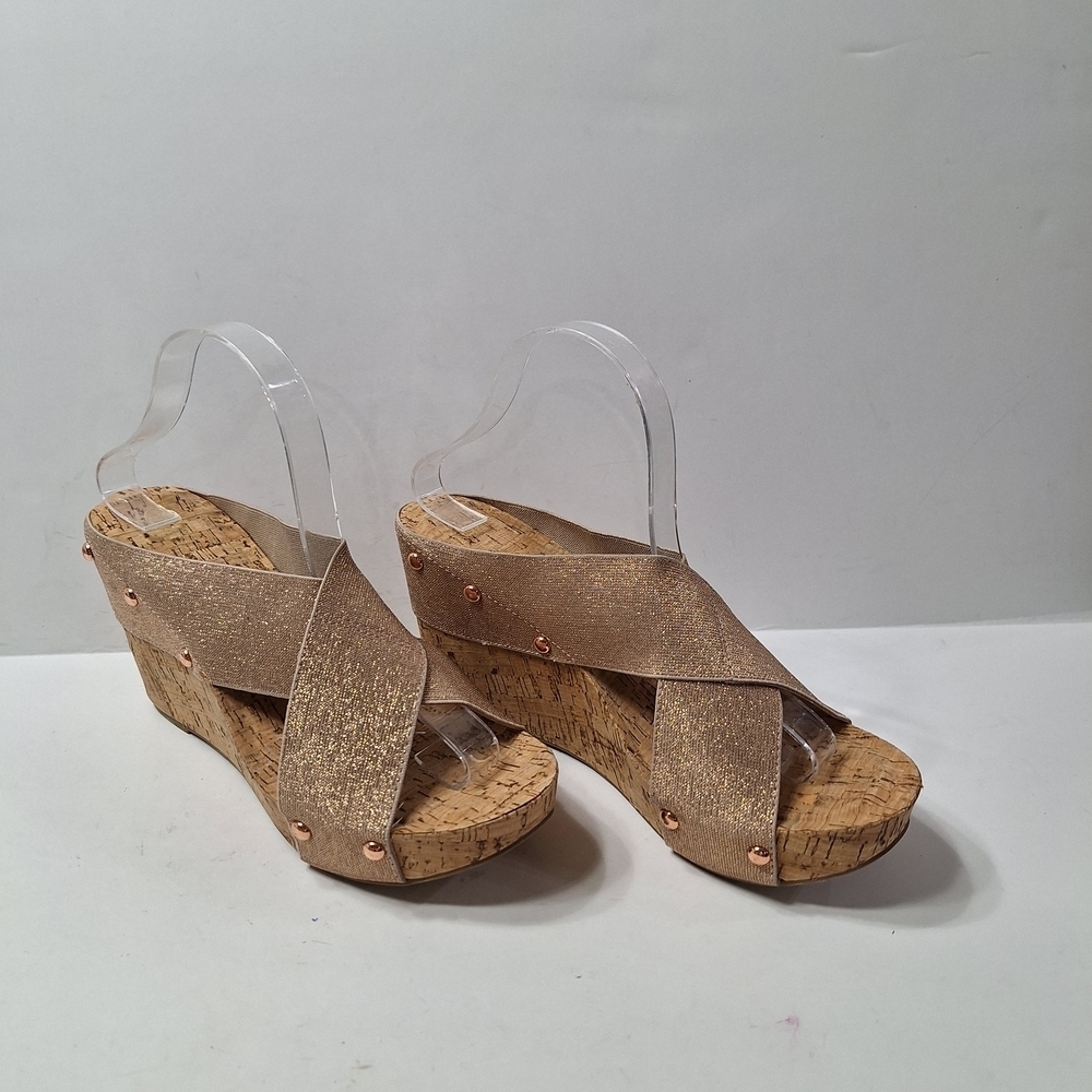 Est. 1946 Bohemian Rose Gold Metallic Strap Retro Platform Wedge Sandals Size 10 - Picture 2 of 13